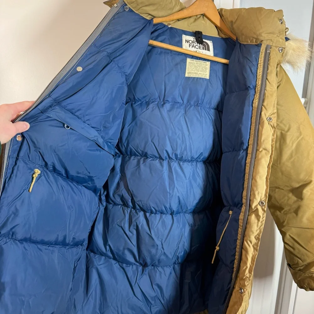 Vintage The North Face brown tag down filled puffer coat jacket Khaki 80’s Large